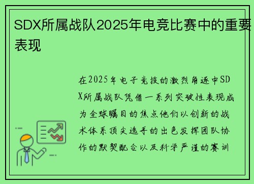 SDX所属战队2025年电竞比赛中的重要表现